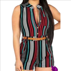 Love University Striped Sleeveless Romper